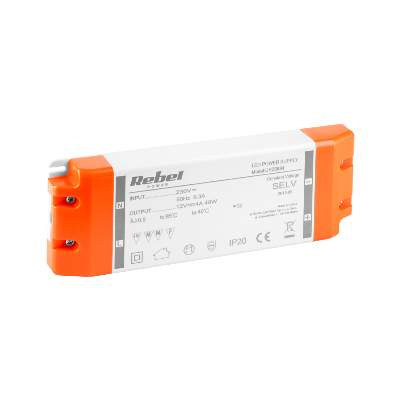 Rebel Zasilacz Rebel Do Sznurów Diodowych Led 12V 4A (Ysl60-1204000)  48Watt Max. [[