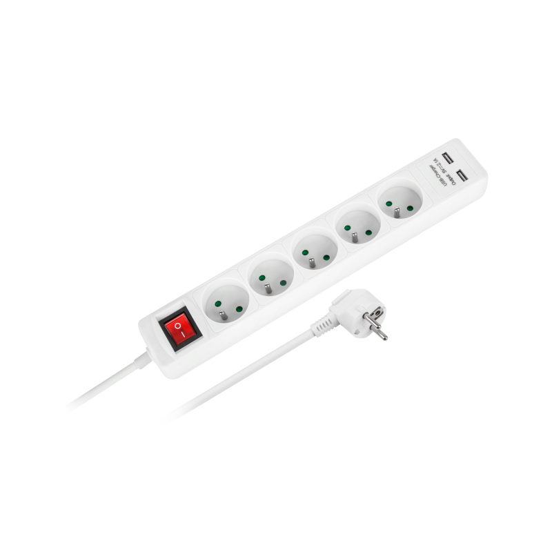 Rebel Przedłużacz Sieciowy Rebel 5 Gniazd + 2 Gniazda Usb Z Wyłącznikiem- 3M [[