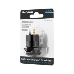 Peiying Ładowarka Samochodowa Usb+Usb Typu C Z Funkcją Quick Charge, Power Delivery I Miernikiem Napięcia 63W [[