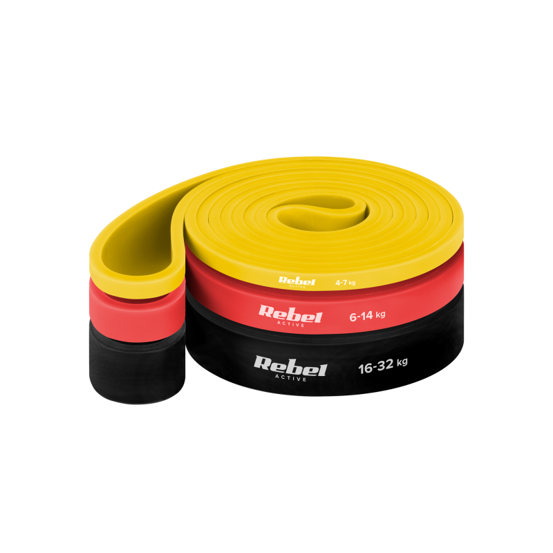 Rebel Zestaw Gum Do Ćwiczeń Lateksowy - Power Band Pls-1, 4-32 Kg, 3 Gumy,  Rebel Active [[