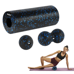 Rebel Zestaw Wałek Do Masażu, Roller, Piłka, Duoball , 3 Elementy, Kolor Czarno-Niebieski, Materiał Epp, Rebel Active [[
