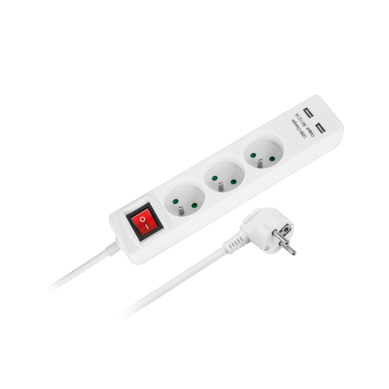 Rebel Przedłużacz Sieciowy Rebel  3 Gniazda + 2 Gniazda Usb, Z Wyłącznikiem - 3M [[