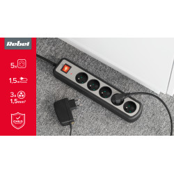 Rebel Listwa Zasilajaca Rebel  5 Gniazd Z Przełacznikiem, 1,5M (1,5Mm) [[