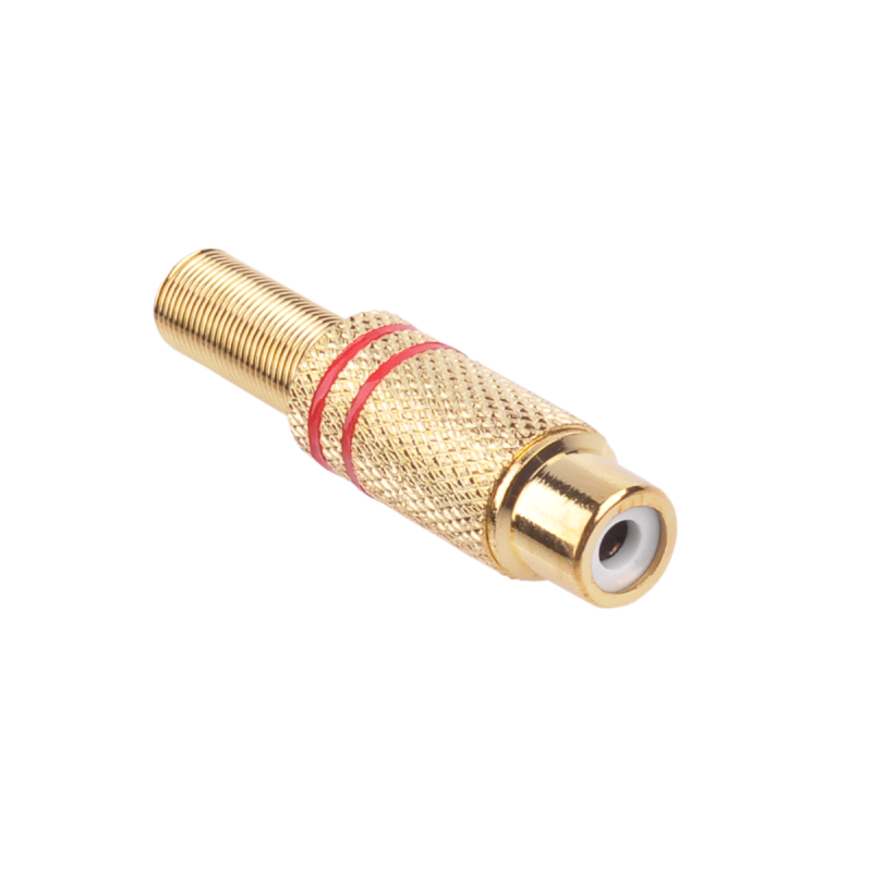 Gniazdo Rca Złote 2 Paski Na Kabel Czerwone [[