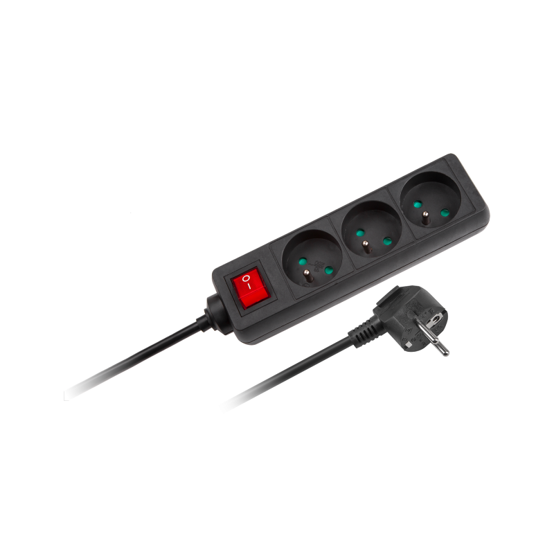 Rebel Przedłużacz Czarny Rebel Z Przełącznikiem 3 Gniazda - 5M (1,5Mm) [[