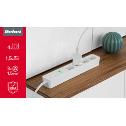 Rebel Przedłużacz Sieciowy Rebel 4 Gniazda Z Wyłącznikiem -1,5M [[