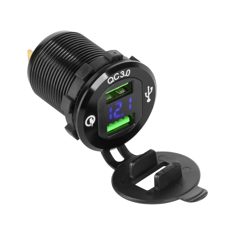 Peiying Ładowarka Samochodowa 2Xusb Z Funkcją Quick Charge I Miernikiem Napięcia [[