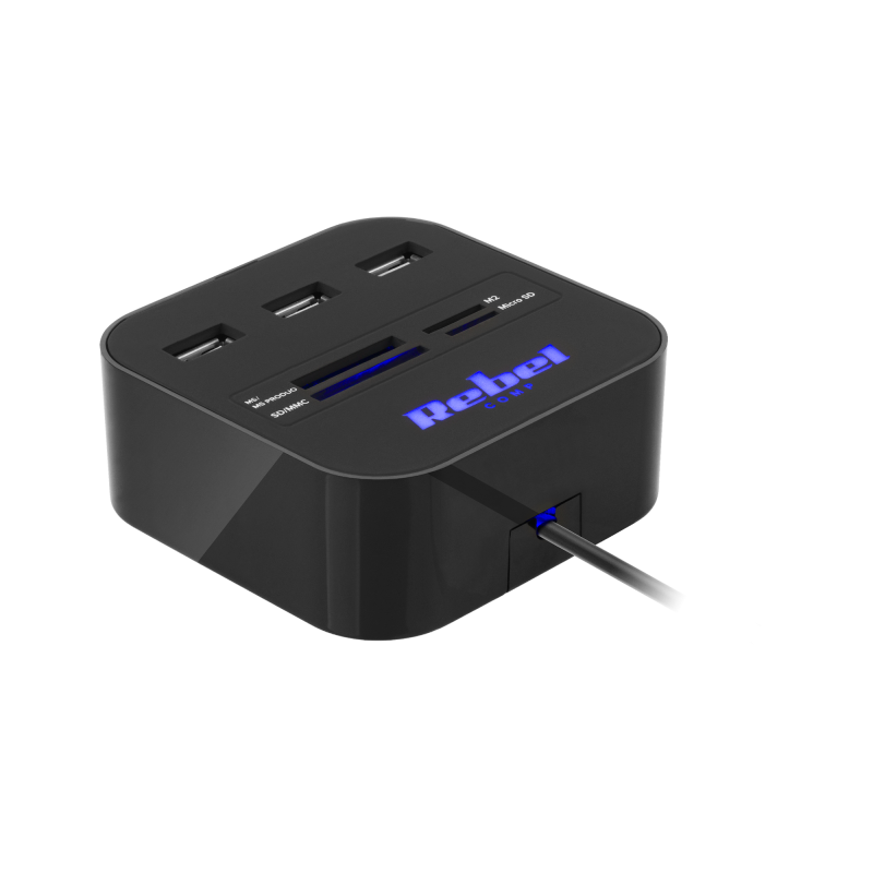 Rebel Hub Usb 2.0 3 Portowy Z Czytnikiem Kart Pamięci [[