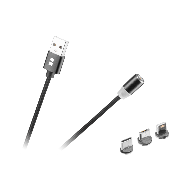 Rebel Kabel Usb Magnetyczny 3W1 Microusb, Usb Typu C, Lightning 100 Cm Czarny [[