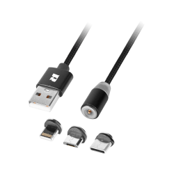 Rebel Kabel Usb Magnetyczny 3W1 Microusb, Usb Typu C, Lightning 100 Cm Czarny [[
