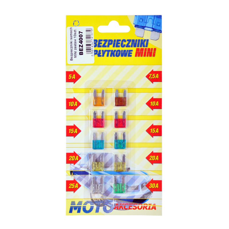Bezpieczniki Samochodowe Mini Zestaw 10Szt. [[