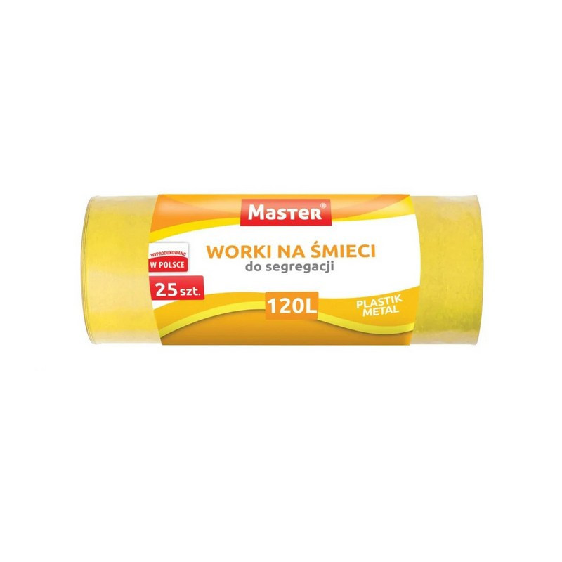 Worki na śmieci 120 litrów 25szt. do segregacji plastiku i metalu żółte LDPE MASTER S227
