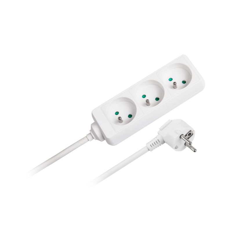 Rebel Przedłużacz Biały Rebel 3 Gniazda, Kabel 3M (3X1,5Mm), Bez Przełącznika [[