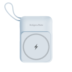 Krüger&Matz Powerbank Indukcyjny Kruger&Matz 10000 Mah Magnetyczny Z Kablem Niebieski [[