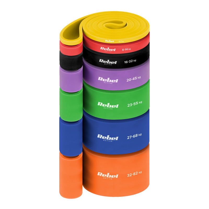 Rebel Zestaw Gum Do Ćwiczeń Tpe - Power Band Pt-S7, 4-82 Kg, 7 Gum Tpe, Rebel Active [[