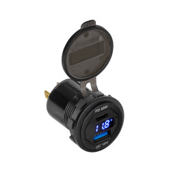 Peiying Ładowarka Samochodowa Usb+Usb Typu C Z Funkcją Quick Charge, Power Delivery I Miernikiem Napięcia 63W [[