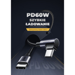 Kabel USB-C do USB-C, kątowy UGREEN US255,3A, 60W, 0.5m (czarny)
