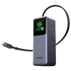 UGREEN Powerbank 20000mAh Ugreen PB726, USB + USB-C, 165W, ze zwijanym kablem (szary) //