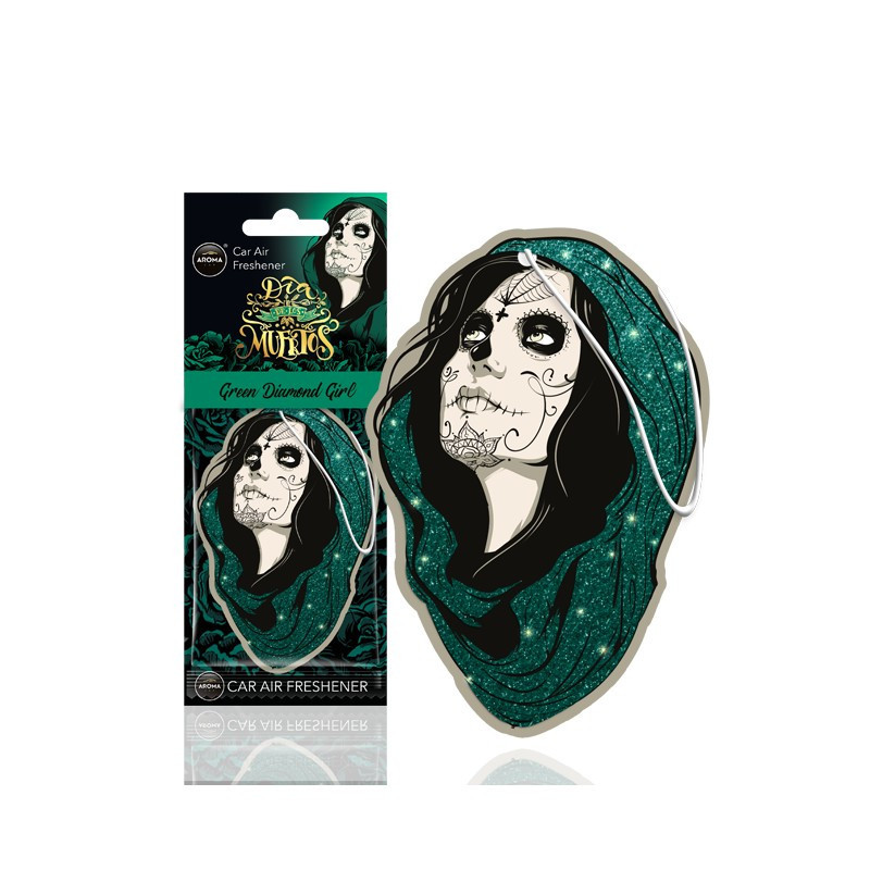 GREEN DIAMOND GIRL Zawieszka zapachowa do auta AROMA Car Dia De Los Muertos