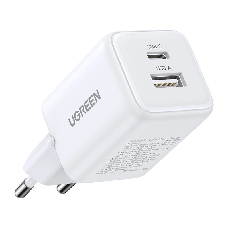 UGREEN Ładowarka sieciowa Ugreen X514 USB + USB-C, GaN, 20W (biała) //