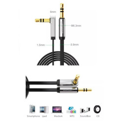 Kątowy kabel mini jack 3,5mm AUX UGREEN płaski 2m (czarny)