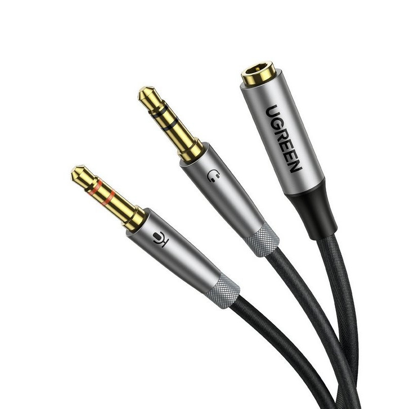 UGREEN AV193 Rozdzielacz audio AUX słuchawki + mikrofon do kabel mini jack 3.5mm (szary)