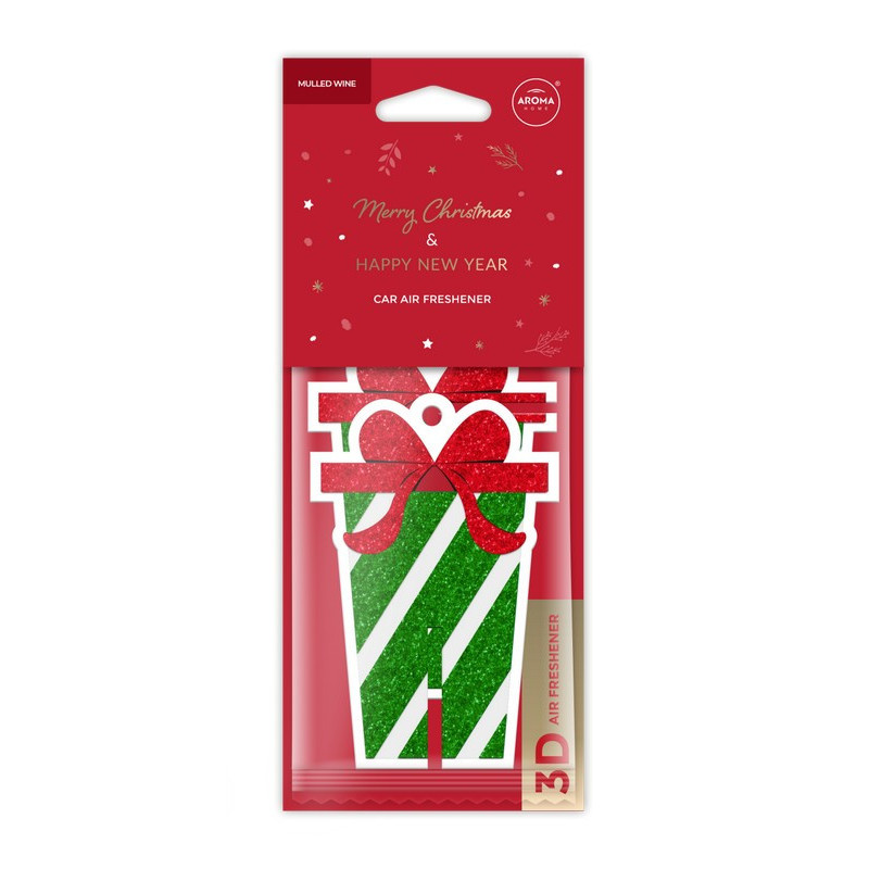 MULLED WINE - XMAS GIFT FOR YOU Zawieszka zapachowa 3D AROMA Car celuloza Zielone pudełko prezentowe Grzane Wino