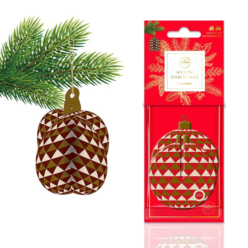 BAUBLE RED&GOLD GINGERBREAD Zawieszka zapachowa 3D AROMA Car celuloza Szyszka zapach piernikowy