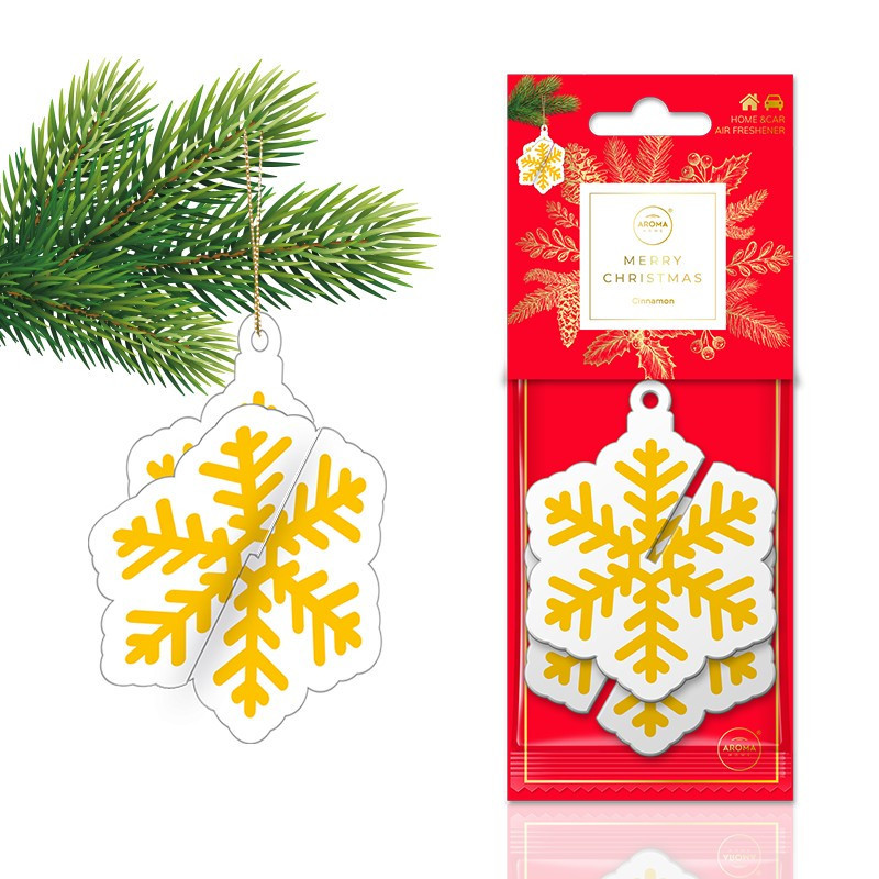 SNOWFLAKE GOLD CINNAMON Zawieszka zapachowa 3D AROMA Car celuloza Złoty płatek śniegu Cynamon