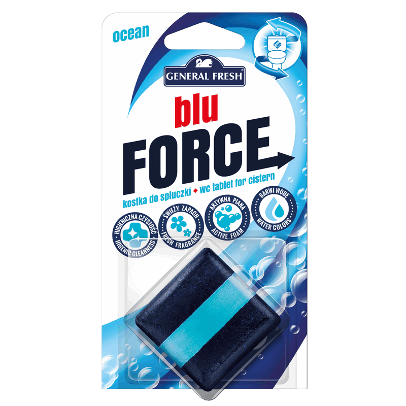 Kwadratowa Kostka do spłuczki MORSKA - Blu-Force 1szt General Fresh
