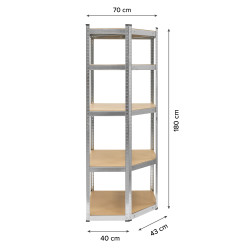 Rebel Regał Metalowy Magazynowy Narożny 180X40X70 Srebrny Rebel [[