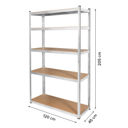 Rebel Regał Metalowy Magazynowy 205X120X45 Srebrny Rebel [[