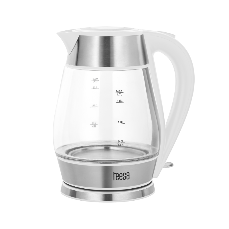 Teesa Czajnik Elektryczny Teesa, Szklany + Inox, 2200 W, Biały, 1,7 L [[