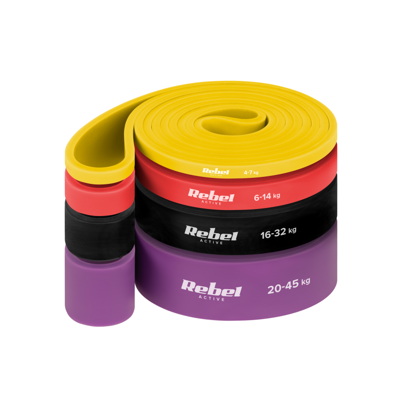 Rebel Zestaw Gum Do Ćwiczeń Lateksowy - Power Band Pls-2, 4-45 Kg, 4 Gumy,  Rebel Active [[