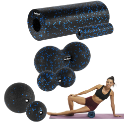 Rebel Zestaw Wałek Do Masażu, Mini Roller, 2 Piłki, 2 Duoball-E , 6 Elementów, Kolor Czarno-Niebieski, Materiał Epp, Rebel Activ